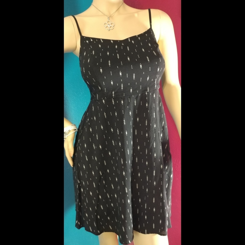 New Black Smocked Woven Dress Med.